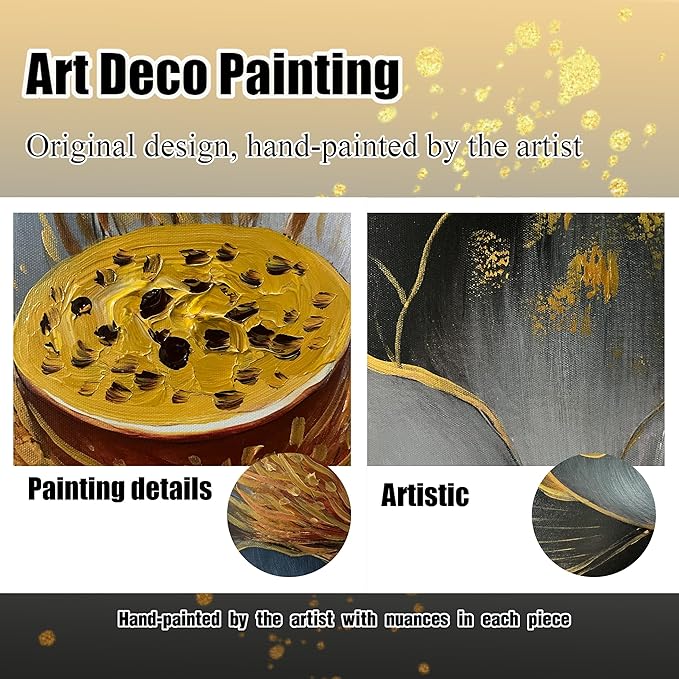 Lotus Flower Painting Wall Art for Bedroom - Black and White Hand Painted Wall Art for Living Room Large Size - Black Framed Wall Decor Size 29" x 59"