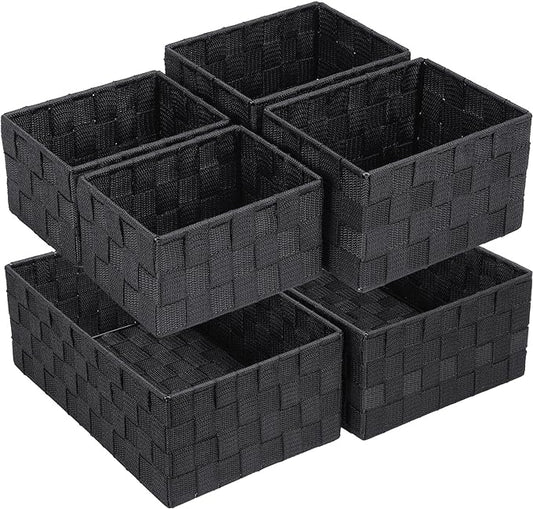 Posprica Woven Storage Baskets for Organizing 6 Pack, Large&Small Storage Cube Bins Set for Bathroom, Storage Boxes Container for Drawer, Closet, Shelf, Dresser, Black