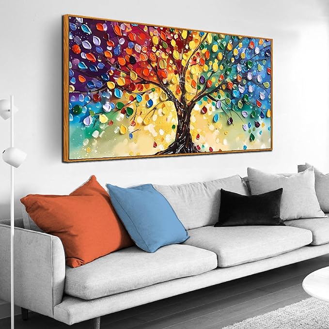ZHAOSHOP Tree Wall Pictures for Living Room - Colorful Canvas Wall Art for Office - Wooden Framed Ready to Hang Size 24" x 48"