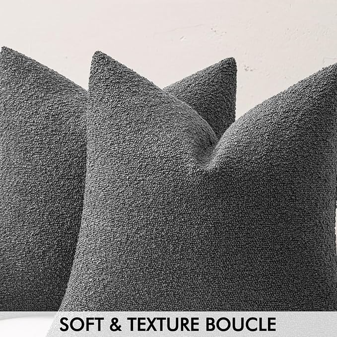 MIULEE 20x20 Inch Decorative Pillow Covers for Couch Bed Set of 2 Textured Boucle Neutral Throw Pillows Dark Gray Accent Solid Cushion Pillowcase Cozy Soft Sofa Livingroom Home Decor