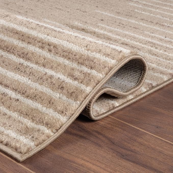 Rugshop Bohemian Stripe Stain Resistant High Traffic Living Room Kitchen Bedroom Dining Home Office Area Rug 5' x 7' Beige