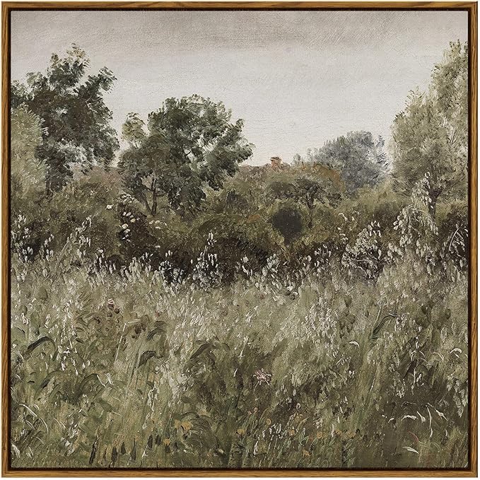 InSimSea Square Framed Canvas Wall Art, Large Decor Field of Oats Grassland Paintings, Nature Scenery Wall Pictures for Bedroom Living Room, Canvas Prints Vintage Country Decor 24"x24"