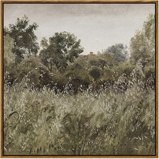 InSimSea Square Framed Canvas Wall Art, Large Decor Field of Oats Grassland Paintings, Nature Scenery Wall Pictures for Bedroom Living Room, Canvas Prints Vintage Country Decor 24"x24"
