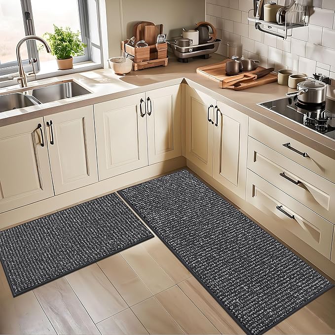 BEQHAUSE Kitchen Rugs 32"x48", Non-Slip Kitchen Mats for Floor, Super Absorbent and Stain Resistant Kitchen Rugs, Machine Washable Rugs for Kitchen, Hallway, Laundry & Sink, Charcoal