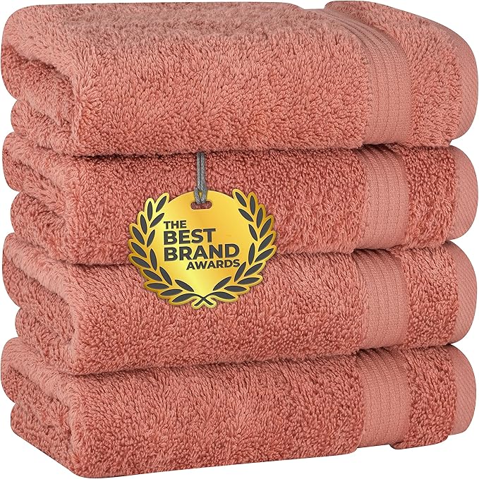 Cotton Paradise Hand Towels for Bathroom, 100% Cotton Turkish 4 Piece Hand Towel Set, Soft Absorbent Face Towels, Coral
