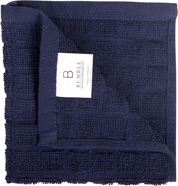 Bumble Dish Cloths (8 Pack) - 100% Cotton Dish Rags & Kitchen Washcloths for Washing Dishes | 12" x 12" | 405 GSM | Navy
