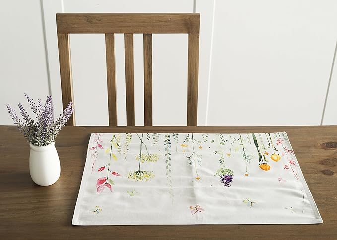 Maison d' Hermine Placemats Set of 4 100% Cotton Washable Cloth Place Mats, Reusable Table Mats for Kitchen Dining Decoration, Party, Wedding, Restaurant Spring/Summer (Botanical Fresh, 13" x 19")