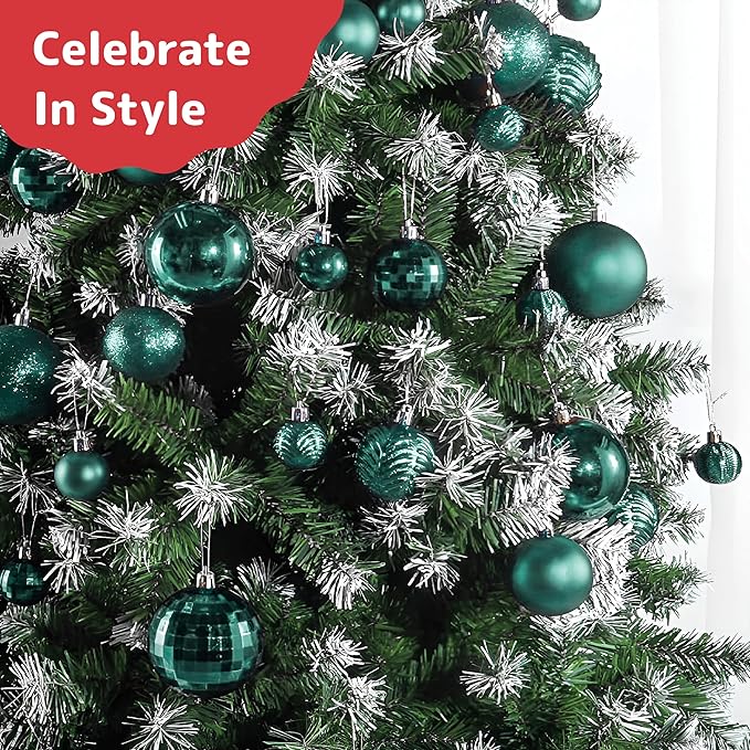 Prextex 36-Piece Christmas Tree Decorations - Shatterproof Christmas Tree Ornaments Set - Assorted Matte, Glitter, Shiny Baubles and Decorative Balls for Holiday Décor, Christmas Balls - Olive Green