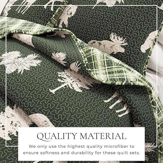 Lodge Bedspread Full/Queen Size Quilt with 2 Shams. Cabin 3-Piece Reversible All Season Quilt Set. Rustic Quilt Coverlet Bed Set. Rio Ridge Collection (Forest Green)