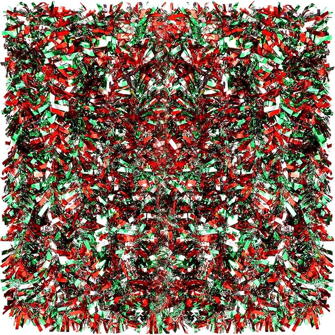 Dingion 59 Feet Christmas Tinsel Garland Metallic Twist Ornaments Hanging Glitter Xmas Garland for Christmas Tree Indoor Outdoor Decoration Party Supplies(Silver, Red, Green)