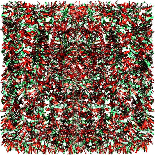 Dingion 59 Feet Christmas Tinsel Garland Metallic Twist Ornaments Hanging Glitter Xmas Garland for Christmas Tree Indoor Outdoor Decoration Party Supplies(Silver, Red, Green)