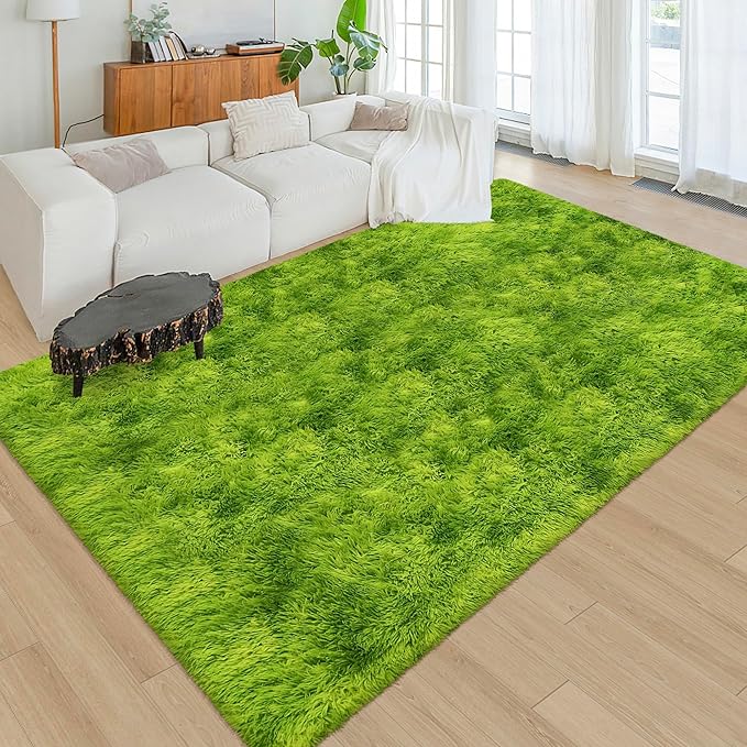 Green Tie-Dyed Rug for Living Room 5x8 Fluffy Area Rug Mat Bedside Throw Rug for Bedroom Kids Room Boys Teens Nursery Baby Dorm Office Home Decor Aesthetic Carpets