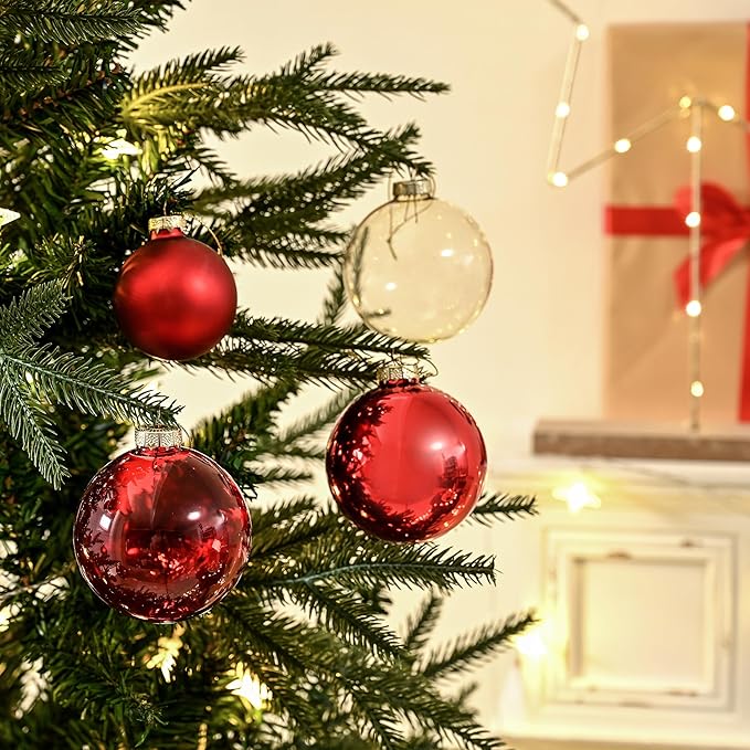 Red Glass Christmas Ornaments, 3.15" Ball Set of 9 With 3 Different Finishes, Vintage Xmas Balls for Tree, Home Decor, Thanksgiving Party Gift