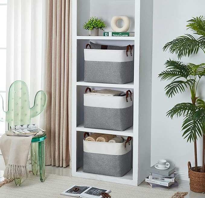 DECOMOMO Fabric Storage Basket Large Closet Storage Bins for Toys Nursery & Laundry Storage (Slate Grey & White, XXL - 3 Pack)