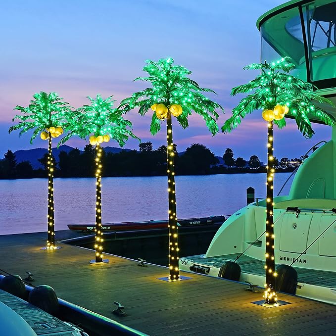 Lightshare Lighted Upgraded 8FT Gorgeous Artificial Lighted Palm Tree, 256 LED Lights, Decoration for Home,Party, Christmas, Nativity, Outside Patio