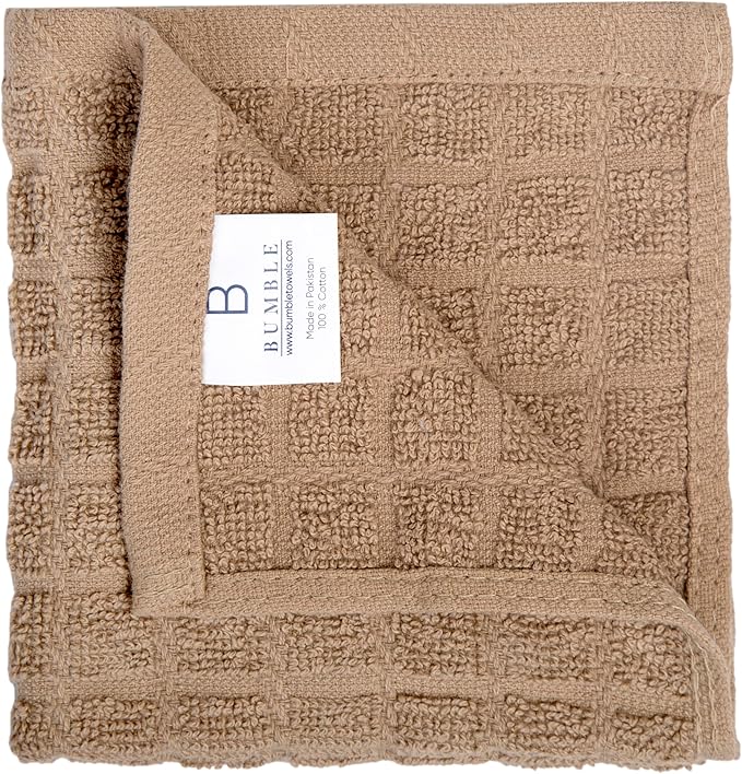 Bumble Dish Cloths (8 Pack) - 100% Cotton Dish Rags & Kitchen Washcloths for Washing Dishes | 12" x 12" | 405 GSM | Tan