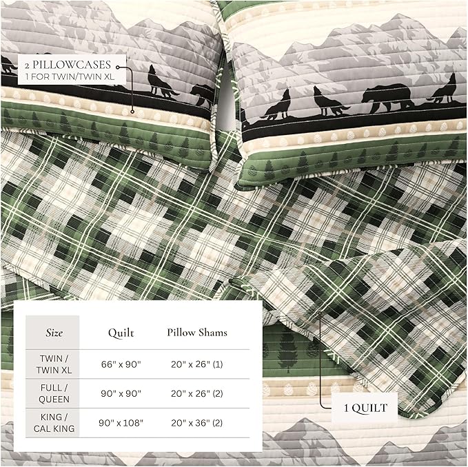 Great Bay Home 3-Piece Reversible Rustic Lodge Bedspread Quilt with 2 Shams. All-Season Quilt Set. (King, Salt Creek)