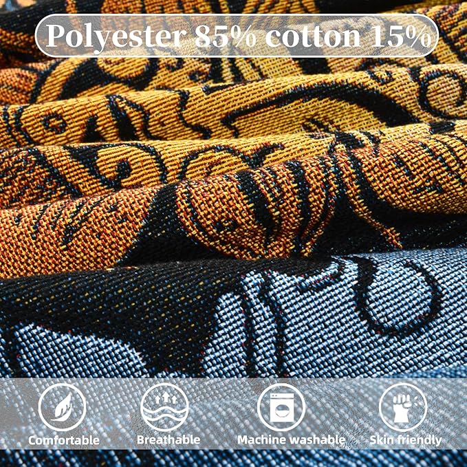 Boho Throw Blanket Reversible Cotton Bohemian Tapestry Hippie Room Decor Outdoor Blanket Double Sided (Black Sun Moon 50"x60")