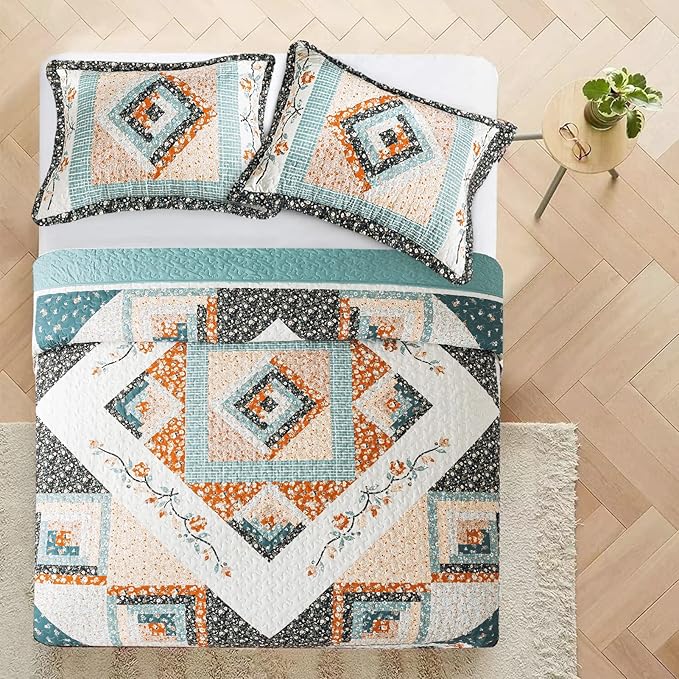 VAPUTAR Quilt King Size Bedding Set - 3 Pieces King Quilt Bedding Set, Boho King Size Quilt, Lightweight Reversible Coverlet Bedspread for Farmhouse Bedroom (Floral)