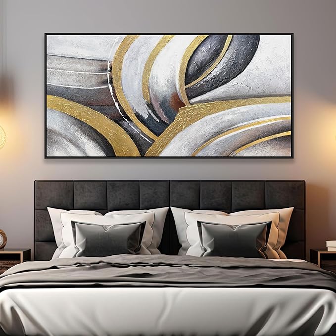 Abstract Wall Art Black White and Gold Painting Abstract Canvas Wall Decor Framed Artwork Modern Home Wall Decor for Living Room Bedroom Office 20"x40"