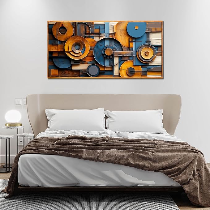 Abstract Paintings Wall Art for Living Room - Blue and Yellow Canvas Wall Decor for Office - Framed Wall Art Large Modern Size 29" x 59"