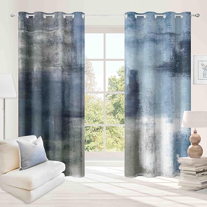 Asuexpect Dusty Blue Abstract Curtains 2 Panels Set Navy Grey Geometric Curtain Modern Chic Window Treatments Decorative for Farmhouse Living Room Bedroom Window 50% Darkening Curtain 52x84 Inch