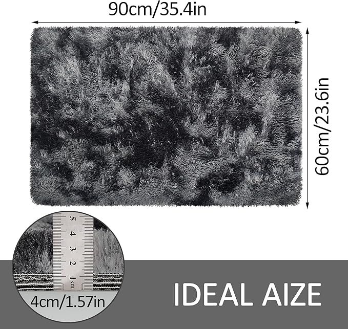 Small Tie-Dyed Area Rug for Bedroom 2x3 Mini Black Grey Fluffy Rug Mat Bedside Throw Rug for Kids Room Boys Teens Nursery Baby Dorm Living Room Home Decor Aesthetic Carpets