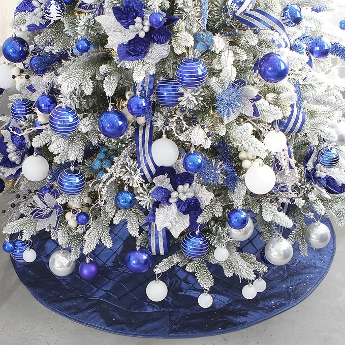 Sea Team 87-Pack Shatterproof Blue Christmas Ball Ornaments Set, Assorted Multi-Sized Hanging Baubles, Xmas Tree Decorations, Seasonal Décor for Holiday Wreath Garland, Hooks Included