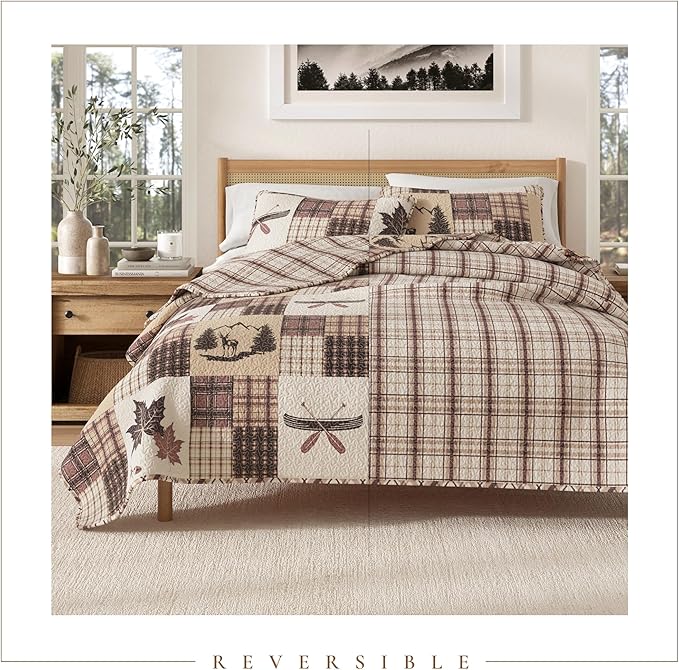 Great Bay Home Lodge Bedspread Twin/Twin XL Size Kid's Quilt Set with 1 Sham. Cabin 2-Piece Reversible All Season Quilt Set. Rustic Quilt Coverlet Bed Set. Redwood Collection.