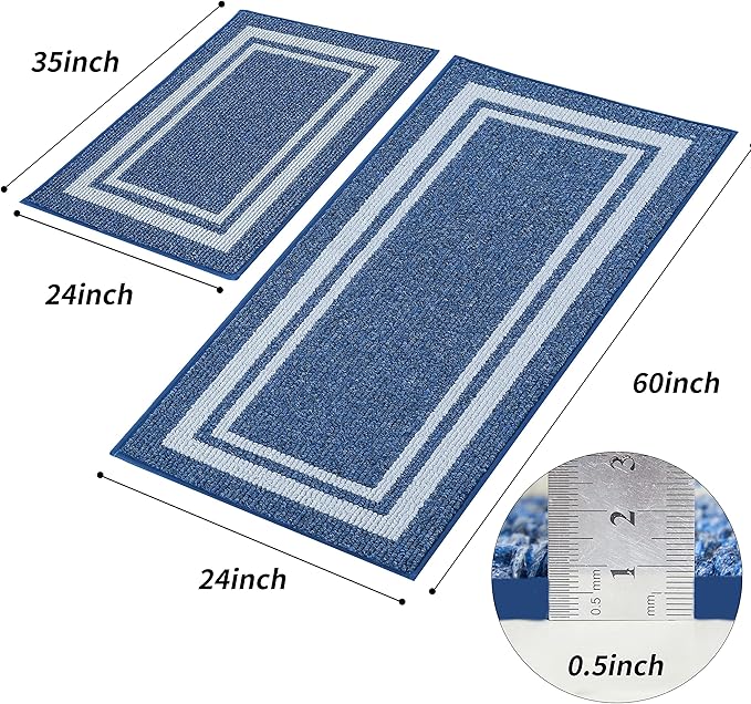 COSY HOMEER Kitchen Rugs Non-Slip 24x35/24x60 Inch Thick Polypropylene Standing Mat for Home Machine Washable, Blue