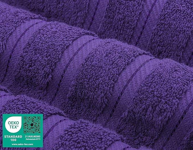 American Soft Linen Luxury 6 Piece Towel Set, 2 Bath Towels 2 Hand Towel 2 Washcloths, 600 GSM 100% Cotton Turkish Towels for Bathroom, Purple Towel Sets