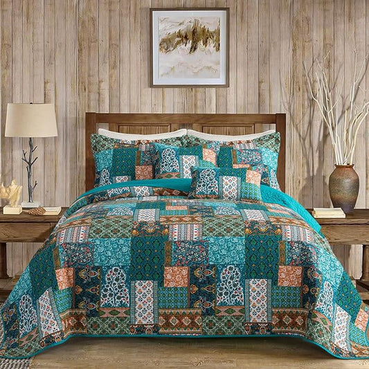 VAPUTAR Cotton Quilt Queen Size Bedding Set - 3 Pieces Farmhouse Queen Size Quilts for Bed, Lightweight Vintage Coverlets Bedspreads for Bedroom