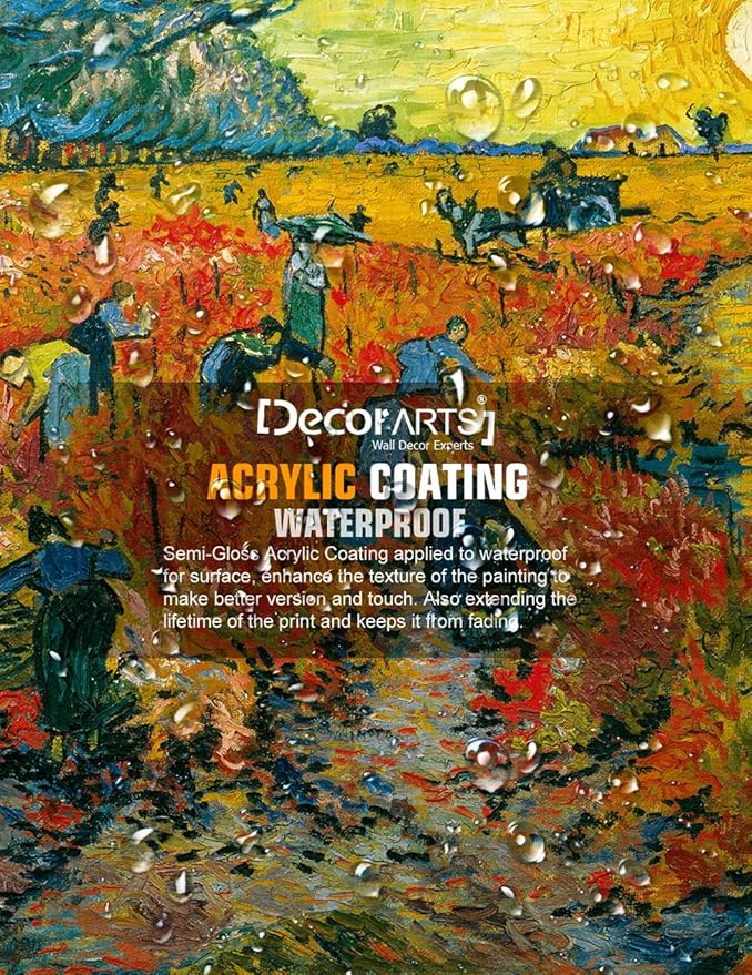 DECORARTS - The Red Vineyards, Vincent Van Gogh Art Reproduction. Giclee Canvas Prints Wall Art for Home Decor 20x16