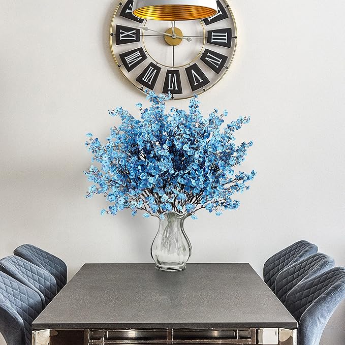 Sggvecsy 10 Pcs Babys Breath Artificial Flowers Gypsophila Bouquets Bulk Real Touch Fake Silk Flowers for Home Wedding DIY Floral Arrangement Kitchen Table Centerpiece Festival Decoration (Blue)