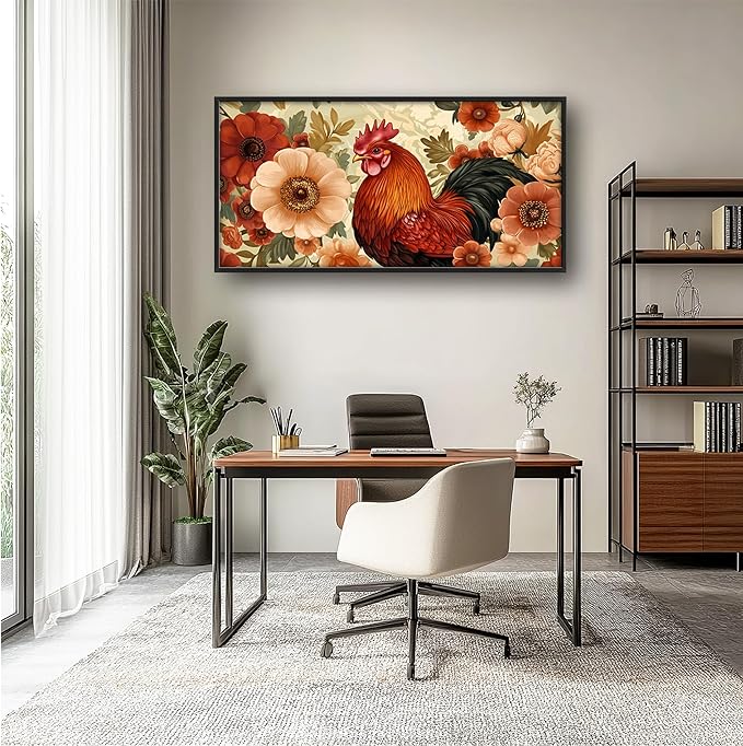 Lovira Farmhouse Rooster Large Wall Art Rustic Country Farm Chicken Floral Canvas Wall Decor Pictures Prints Painting Framed Artwork for Living Room Bedroom Bathroom Kitchen 30"x60"