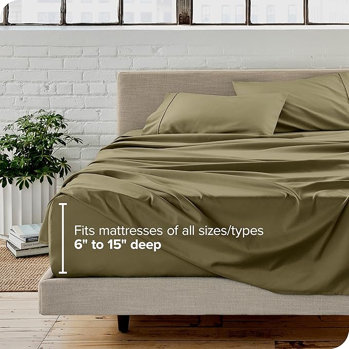 Bare Home Full XL Sheet Set - Luxury 1800 Ultra-Soft Microfiber Full Extra Long Bed Sheets - Double Brushed - Deep Pockets - Easy Fit - 4 Piece Set - Bedding Sheets & Pillowcases (Full XL, Olive)