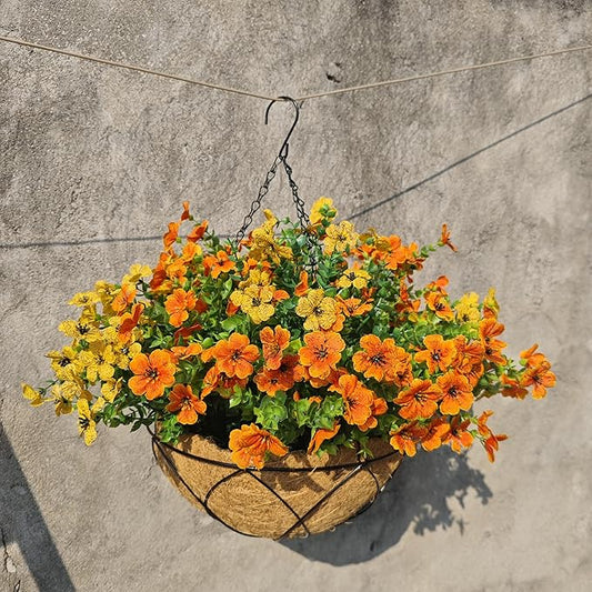 Artificial Faux Hanging Plants Flowers Basket for Summer Autumn, Colorful Daisy Flowers Eucalyptus UV Resistant Look Real for Outdoor Outside Porch Decoration