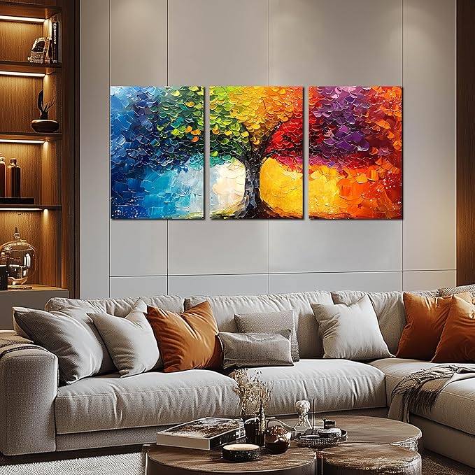 Tree Canvas Wall Art for Bedroom Girl - Modern Wall Decor for Office Women - Colorful 3 Piece Wall Art for Living Room Large Size 24" x 36"