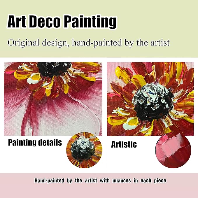 Pink and White Flower Wall Paintings for Bedroom - Bedroom Wall Decor for Teen Girls - Large Modern Hand Painted Framed Wall Art Size 29" x 59"