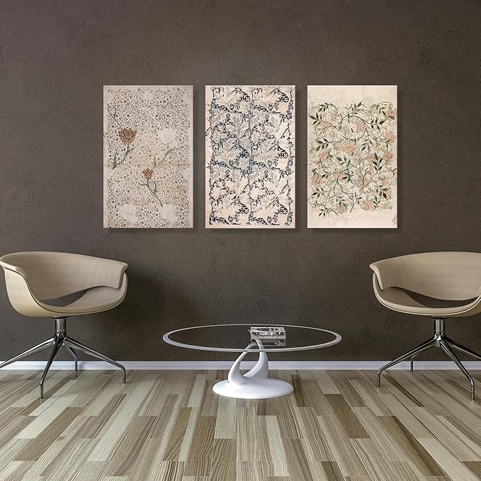 UCRAASDEB Framed Vintage Botanical Canvas Wall Art Set of 3 Neutral Antique Floral Pictures Poster Farmhouse Boho Flowers Painting Prints for Living Room Bedroom 16'' x 12''