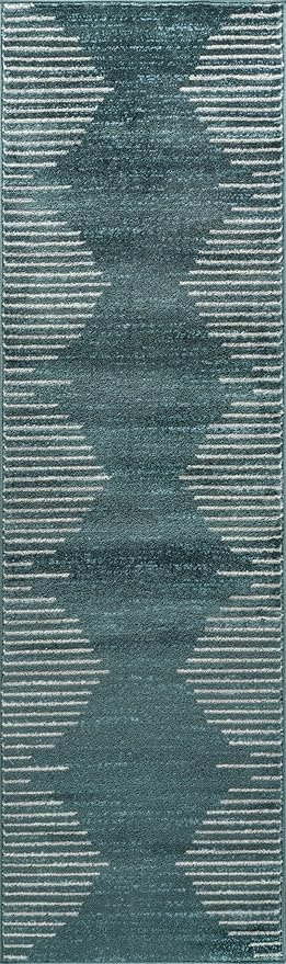 Rugshop Bohemian Stripe Stain Resistant High Traffic Living Room Kitchen Bedroom Dining Home Office Area Rug 2' x 7' Teal