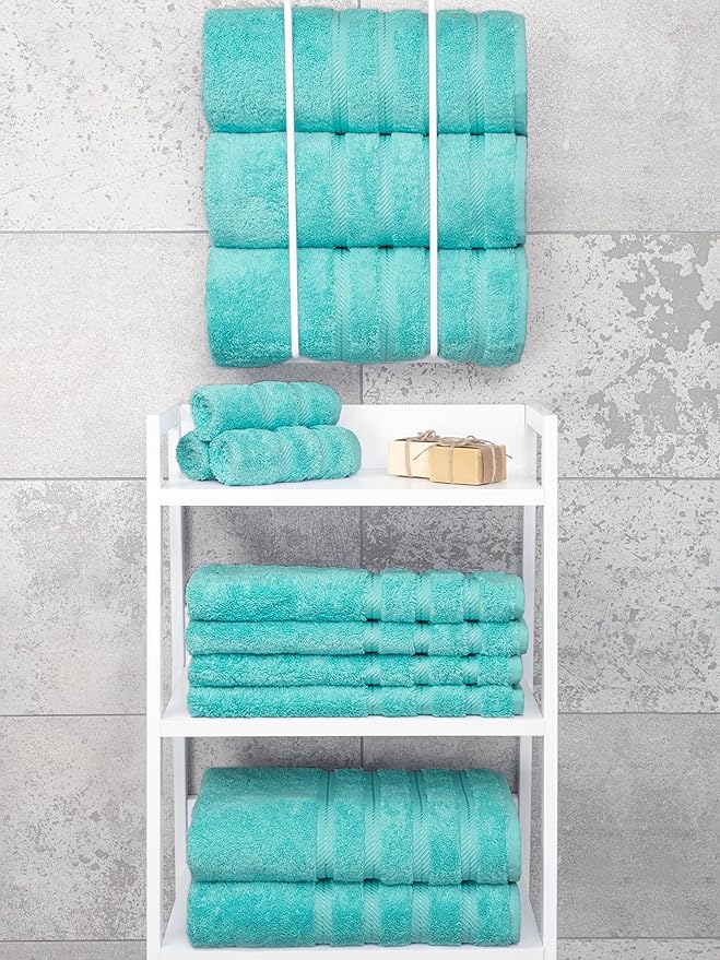 American Soft Linen Luxury 4 Piece Bath Towel Set, 600 GSM 100% Cotton Turkish Bath Towels for Bathroom, 27x54 in Large Bathroom Shower Towels, Turquoise Blue
