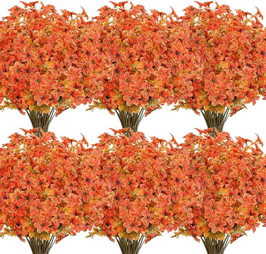 SHareconn 20 Bundles Artificial Fall Mums Flowers for Outdoors Decoration, Fake Silk Daisy Realistic Faux Plants UV Resistant for Planter Home Porch Patio Autumn Indoor Outside Decor,Autumn Orange