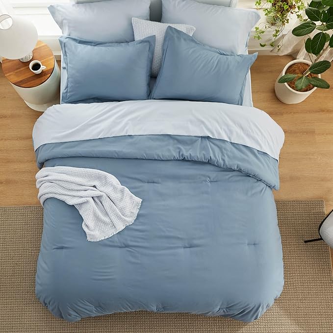 Bedsure Grayish Blue California King Comforter Set - Cal King Bed Set 7 Pieces, Cali King Bedding Set with Comforter, Sheets, Pillowcases & Shams