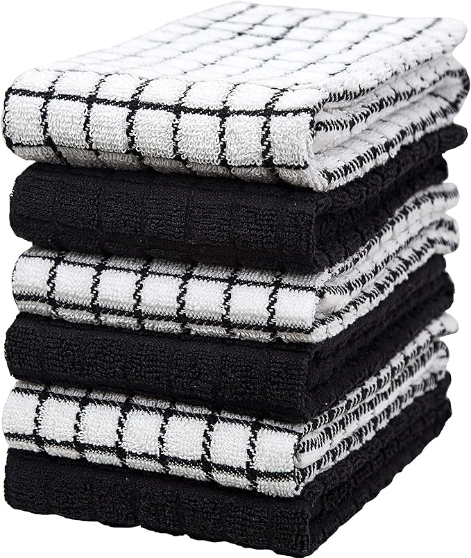 Bumble Kitchen Towels | 100% Cotton Dish Towels with Hanging Loop | 16"x 28" | 380GSM | Absorbent Kitchen Towel Set | 6 Pack, Black