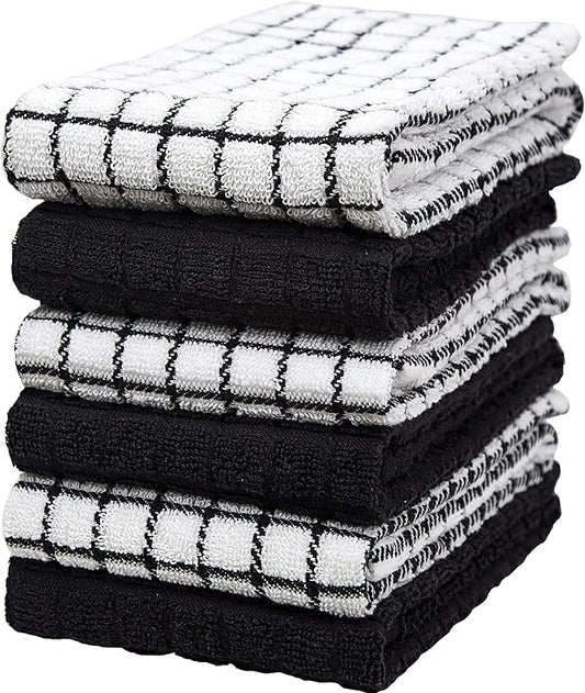 Bumble Kitchen Towels | 100% Cotton Dish Towels with Hanging Loop | 16"x 28" | 380GSM | Absorbent Kitchen Towel Set | 6 Pack, Black