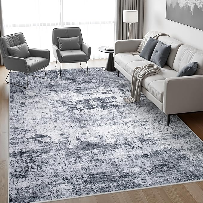 8x10 Area Rug Living Room Rug: Washable Modern Abstract Soft Thin Rug Indoor Floor No Slip Stain Resistant Carpet for Bedroom Dining Room Farmhouse Nursery Home Office - Grey