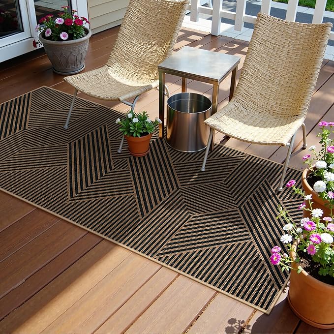Lahome Modern Geometric Runner Rug, 2x6 Washable Rug Runners for Hallways Non Slip, Black Outdoor Carpet with Rubber Backing, Farmhouse Non Shedding Kitchen Mats for Floor Entryway