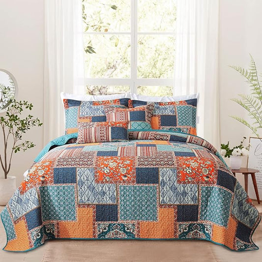 VAPUTAR Cotton Quilt Queen Size Bedding Set - 3 Pieces, Boho Queen Size Quilts, Lightweight Reversible Coverlets Bedspreads for Farmhouse Bedroom