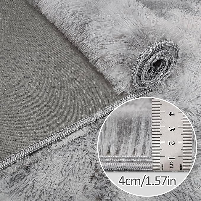 Super Soft Fluffy Living Room Area Rug 2x8 ft Tie-Dyed Light Grey Shaggy Furry Carpet Washable Non-Slip Floor Rugs Bedroom Bedside Nursery Rug Fuzzy Boys Girls Dorm Home Decor Aesthetic